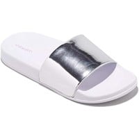NEW (SZ 9) White Metallic Comfort Slide Sandals