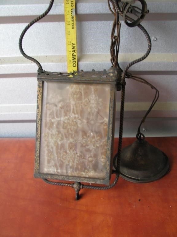 Old hanging light fixture-metal frame, glass
