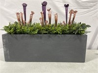 RESIN PLANTER WITH ARTIFICIAL FLOWERS   27.5X9.5IN