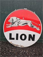 Leaping Lion double sided sign in hoop