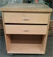 Rolling Butcher Block Style 2 Drawer Cabinet,