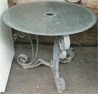 Wrought-iron Base Glass Top Table, Approx. 27"