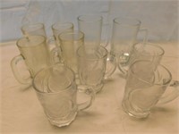 10 glass mugs.