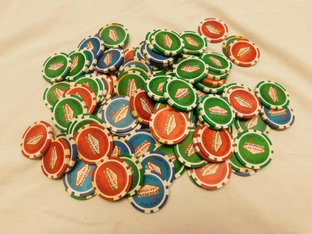 Bag full of Las Vegas casino chips.
