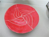 Vintage Red Stoneware Platter with Base