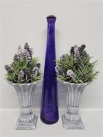 Purple Vase with Cork, Faux Flowers in Pot
