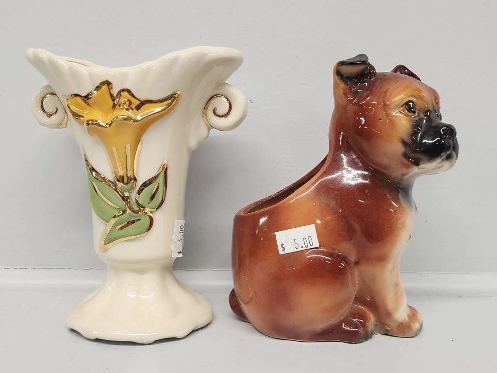 Lefton Japan Dog Planter, Hull Pottery Vase