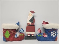 Wooden Santa Decoration, Stockings With Birds