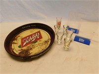 Schlitz tray, shotglasses, Lite sign holders.