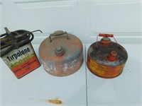 2 metal gas can and 1 spread pump with can.