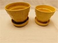 2 yellow flower pots, marked McCoy