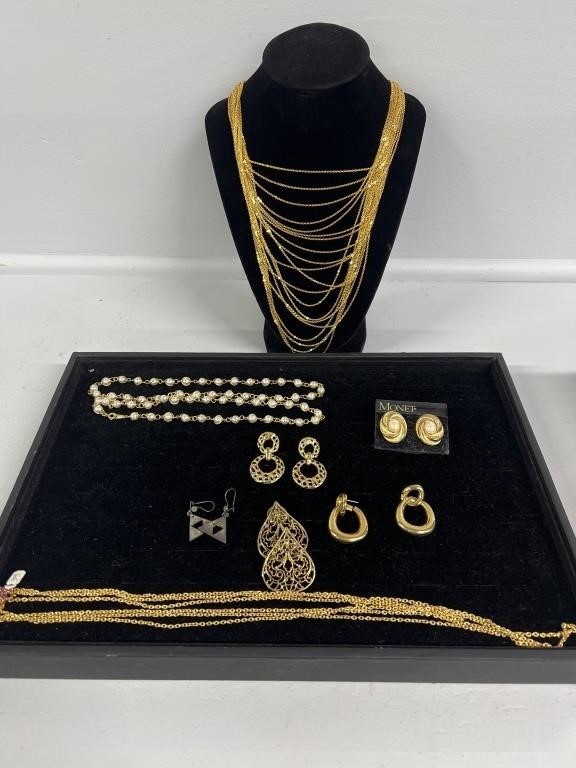 Gold tone Necklaces, Earrings ( pierced)