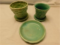 2 flower pots & Weller Pottery drip dish.