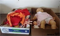 (2) Dolls & Box of Doll Clothes