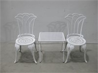 Cast Iron Tables & Two Chair See Info