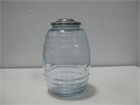 Vtg 11" Glass Jar W/ Metal Lid
