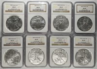 Run of 8: Silver Eagles 2002-2009 NGC MS69