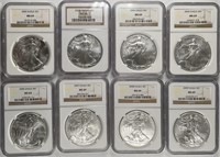 Run of 8: Silver Eagles 2002-2009 NGC MS69