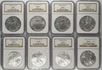 Run of 8: Silver Eagles 2002-2009 NGC MS69