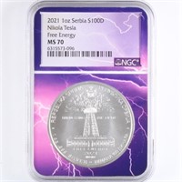 2021 Silver 1oz Nikola Tesla NGC MS70