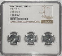 1943-P/D/S Steel Cent Set NGC MS67