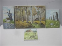 Four Signed Paintings On Canvas Largest 16"x 12"