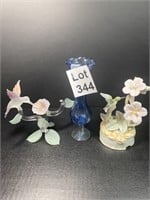 Hummingbird Glassware and Blue Vase