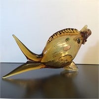 AMBER CRACKLE GLASS FISH DECANTER IMPORTED