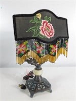 (1) Lamp with Beaded Fringe and Embroidered Shade