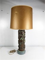 (1) Classic Modern Wood Lamp with Gold Shade