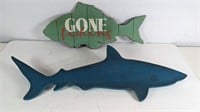 (2) "Gone Fishing", Shark wall decor