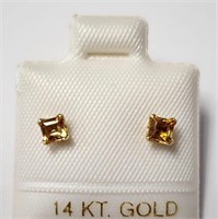 10K YELLOW GOLD CITRINE  EARRINGS, MADE IN CANADA