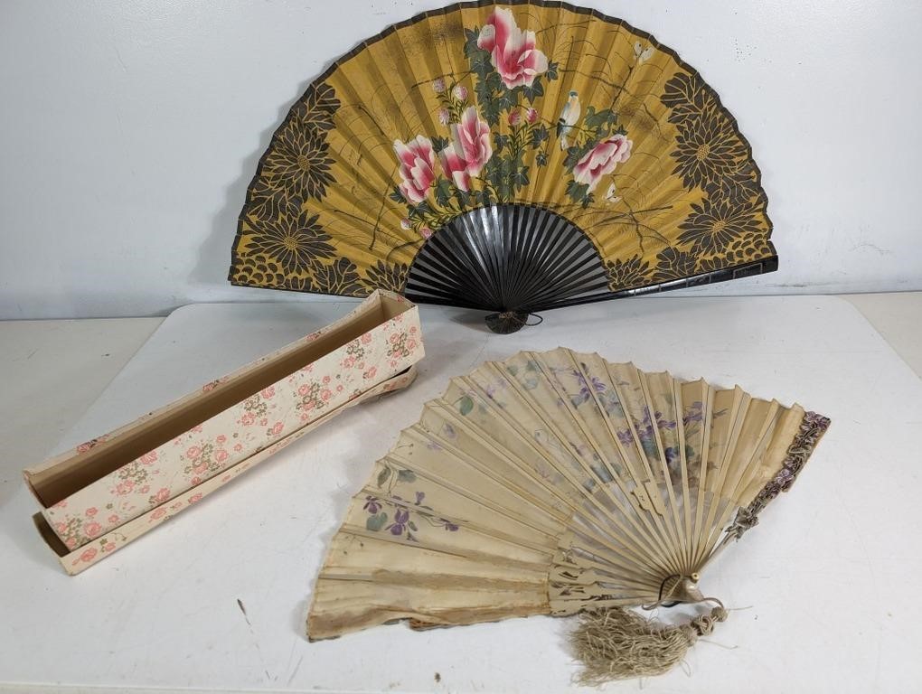 (2) Vintage-Style Chinese Folding Hand Fan