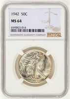 Coin 1942(P) Walking Liberty Half-NGC MS64