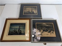 (3) Vintage Oil Pastel paintings