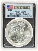 Coin 2021 Silver Eagle Type 2 PCGS MS70