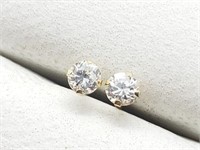 14K YELLOW GOLD CUBIC ZIRCONIA  EARRINGS, MADE IN