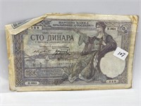 1929 YUGOSLAVIA BANK NOTE