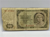 POLAND POST WWII 1948 BANK NOTE IN HARD PLASTIC