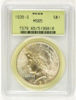 Coin 1935-S Peace Silver Dollar PGCS MS65