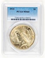 Coin 1923 Peace Silver Dollar PCGS MS64
