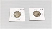 (2) Barber Quarters: 1909-D, 1914-D