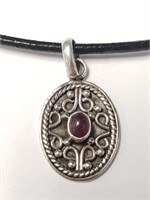 SILVER GENUINE GEMSTONE WITH LEATHER CORD