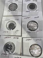 WWII COINS JAPAN LOT OF 7  (RESELLER) CARDED