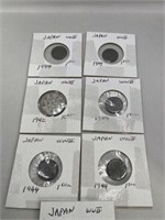 WWII COINS JAPAN LOT OF 7  (RESELLER) CARDED