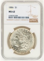 Coin 1886  Morgan Silver Dollar NGC MS62