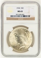 Coin 1924 Peace Silver Dollar NGC  MS65