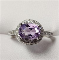 SILVER AMETHYST AND CZ   RING