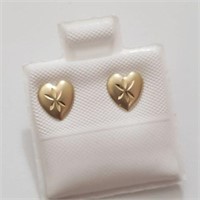 14K WYG HEART SHAPED SCREWBACK  EARRINGS, MADE IN