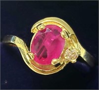 14K YELLOW GOLD RUBY  RING (~SIZE 5.75) (~WEIGHT
